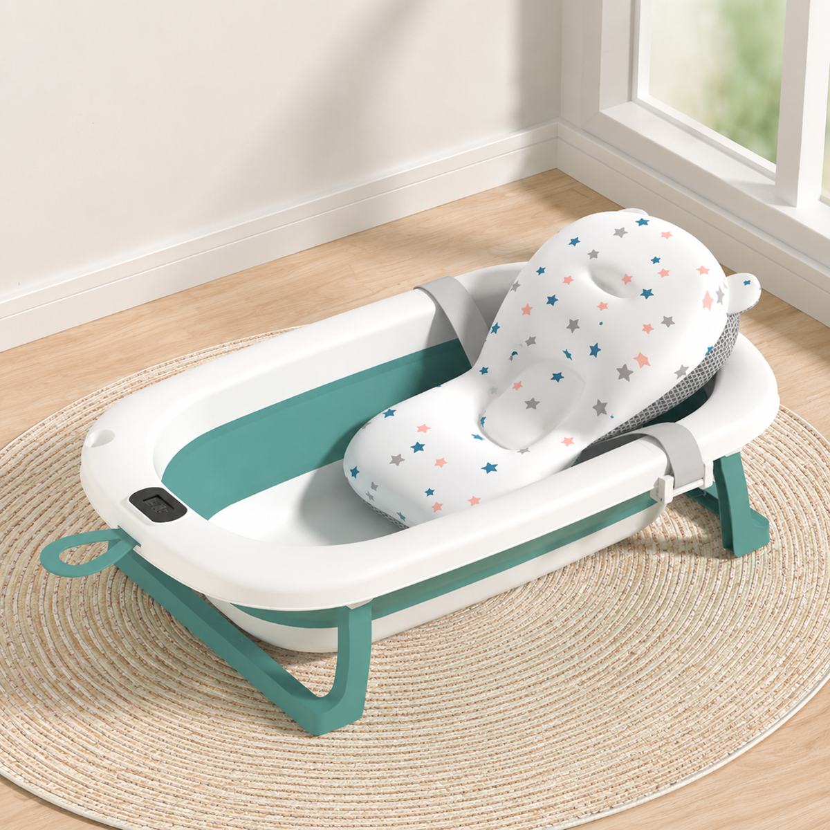 Bañera Plegable para Bebé con Termómetro Digital + cojín de apoyo
