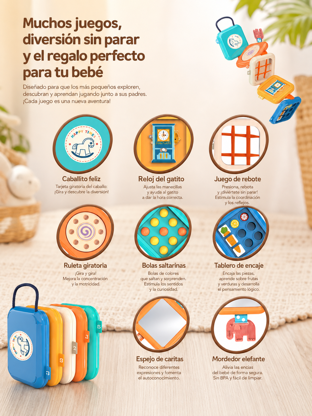 Cubo Sensorial Montessori 8 en 1 para Bebé