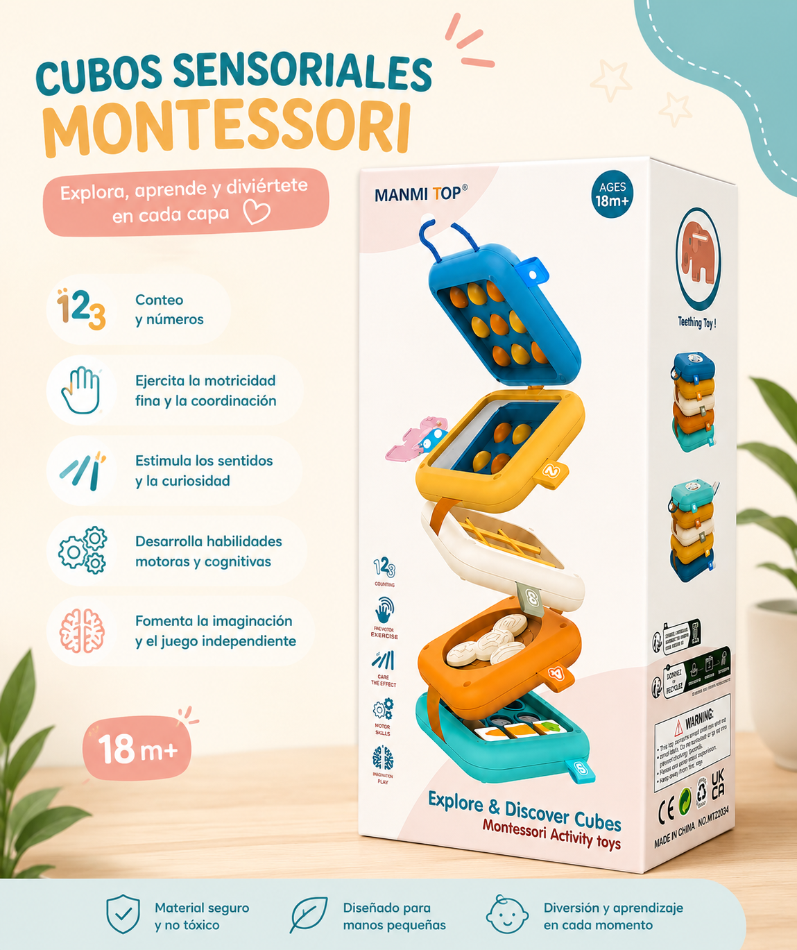 Cubo Sensorial Montessori 8 en 1 para Bebé
