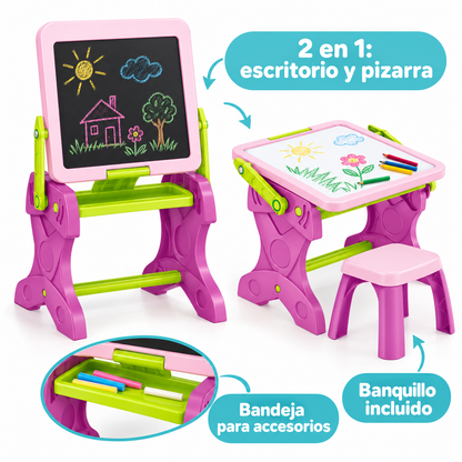 Escritorio y Pizarra Infantil 2 en 1 con Banquillo