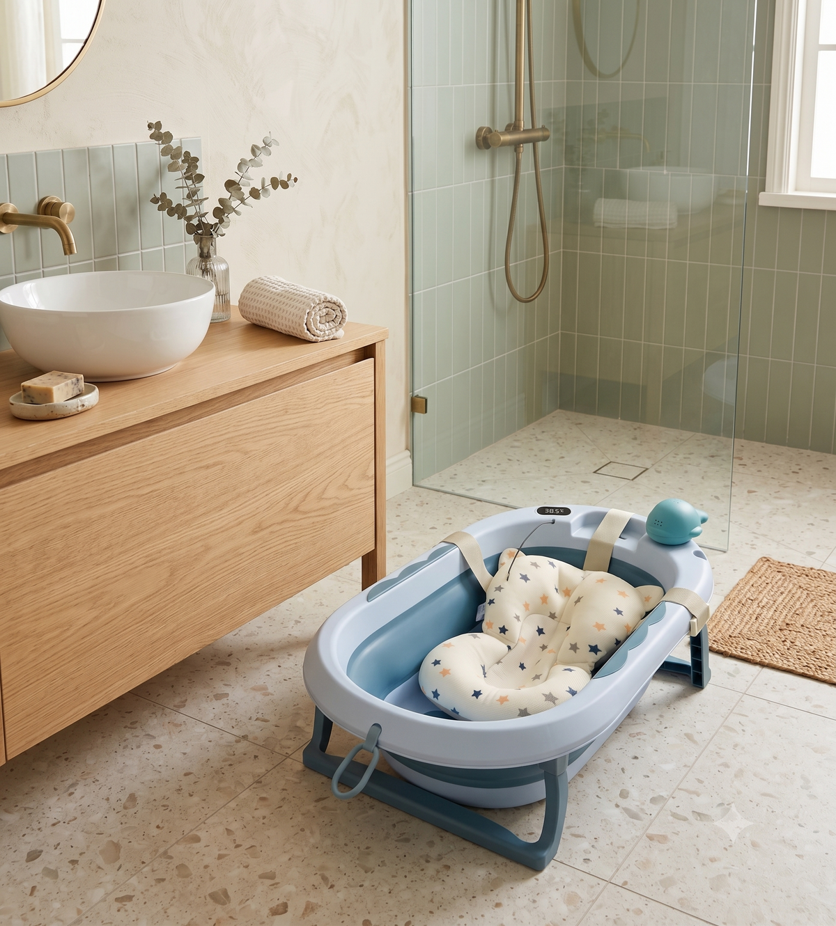 Bañera Plegable para Bebé con Termómetro y Cojín