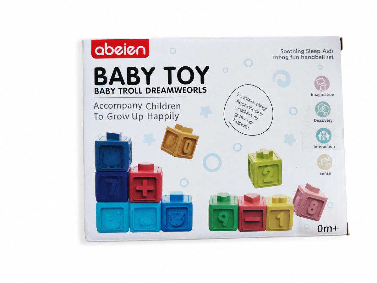Set de 12 Cubos de Silicona Apilables con Números, Formas y Animales