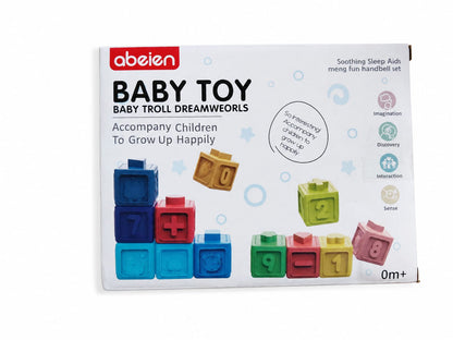 Set de 12 Cubos de Silicona Apilables con Números, Formas y Animales