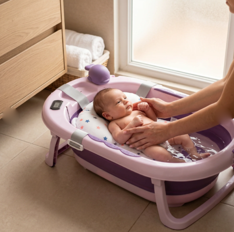 Bañera Plegable para Bebé con Termómetro y Cojín